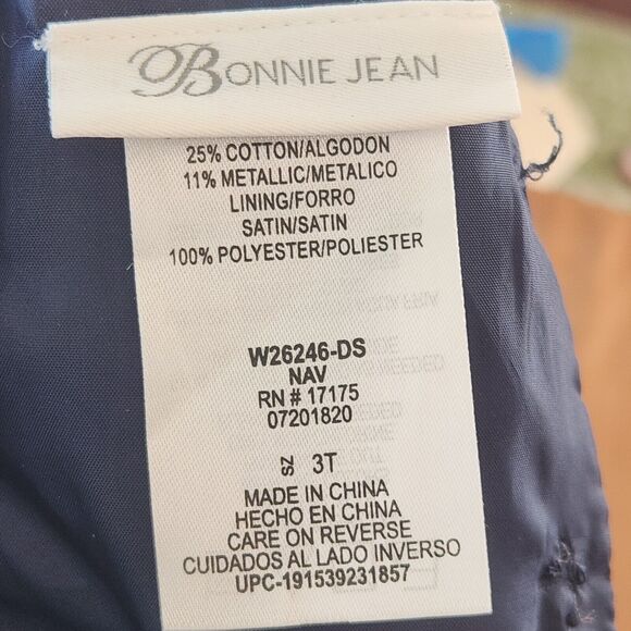 Bonnie Jean Girls Dress 3T Navy Pink Brocade Holiday Christmas Outfit - Picture 13 of 14